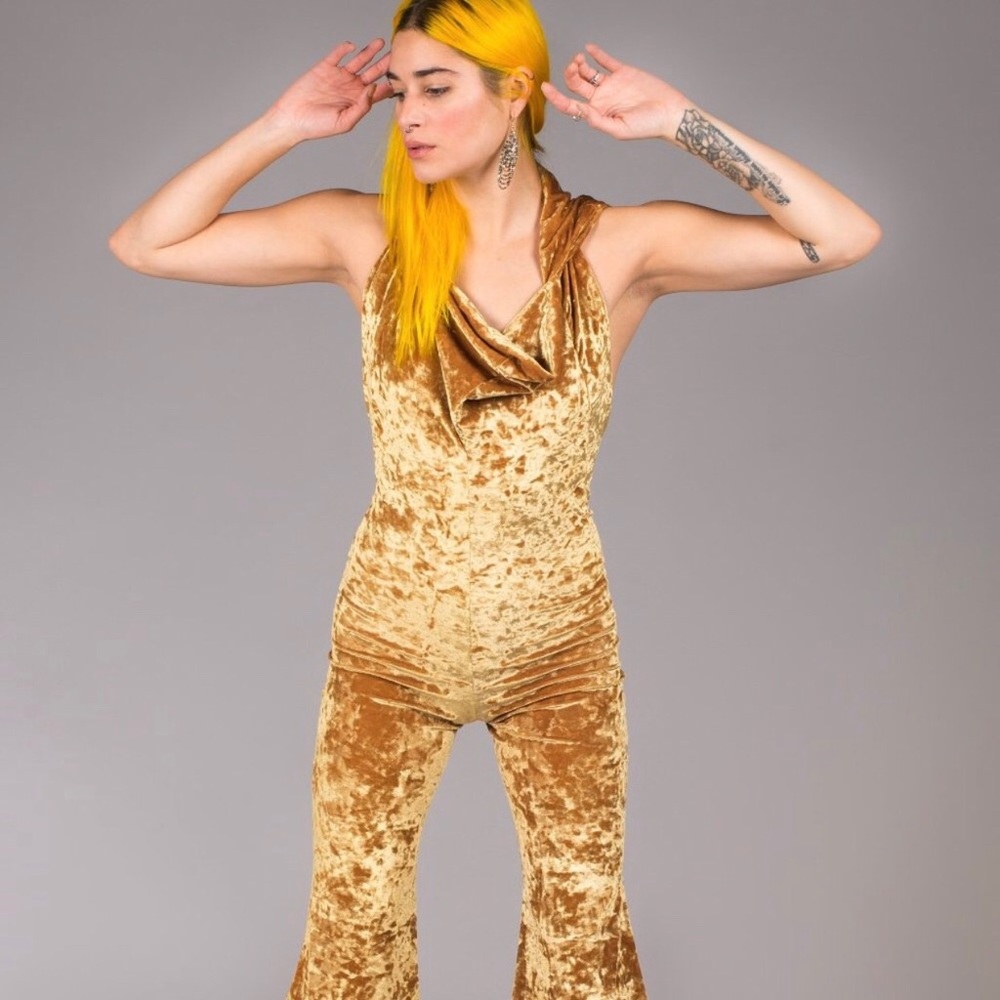 Warrior Within Designs  Gold Velvet Jumpsuit